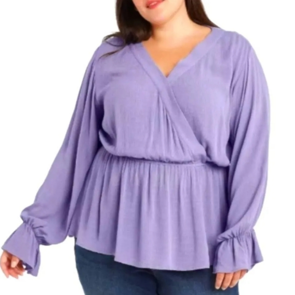 Ava & Viv Still Violet Wrap Top Plus Size 3X Purple Blouse NWT